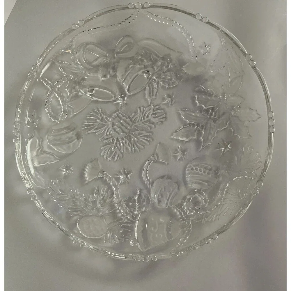 Mikasa Christmas Holiday Clear Glass Round Platter - Holiday Gala - 15